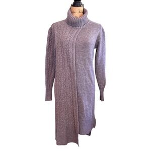 Eudon Choi Collective Womens Wool Blend‎ Cable Knit Turtleneck Dress Grey Small